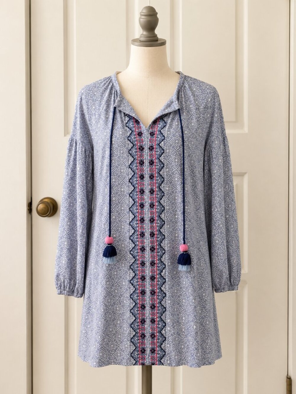 Cabana Life Blue Embroidered Tunic Coverup- Size Small